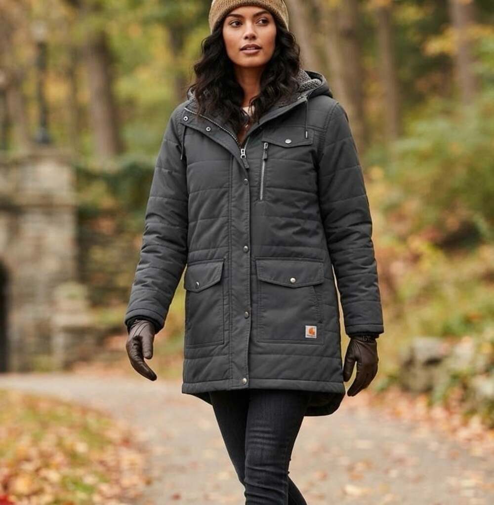 Carhartt Sz XXL Womens Dark Gray Long Hooded Utility Sherpa Coat Jacket DWR